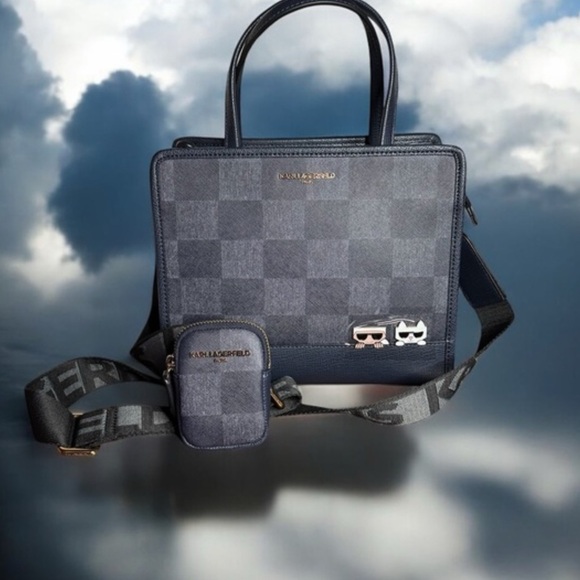 Karl Lagerfeld Navy Checkered Women's Bag NWT - Picture 2 of 12